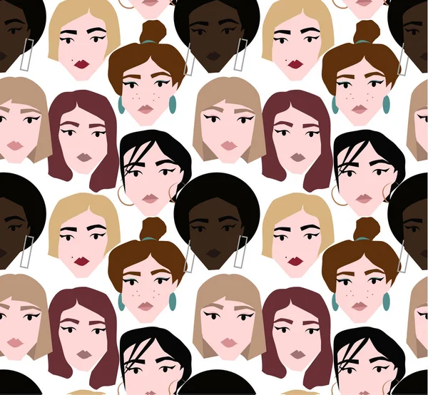 白人背景下的少数民族女性面孔抽象模式 — 图库矢量图片
