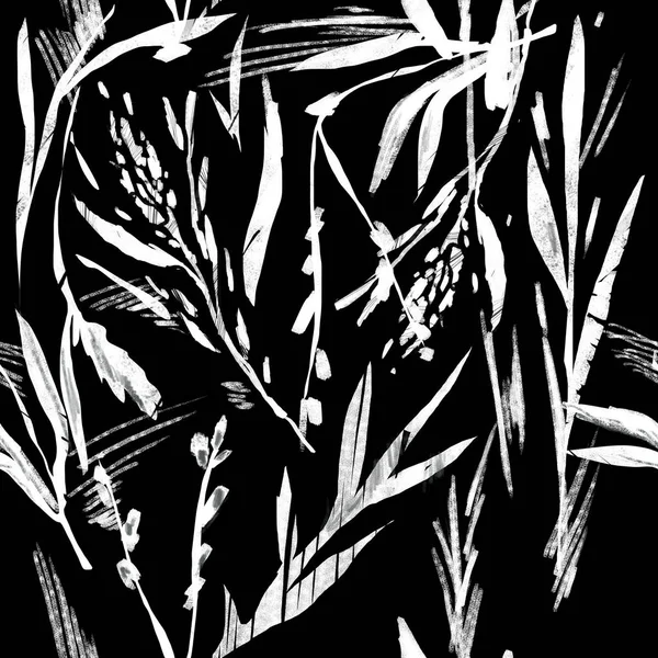 Абстрактний графічний рослинний візерунок чорно-білого кольору — стокове фото