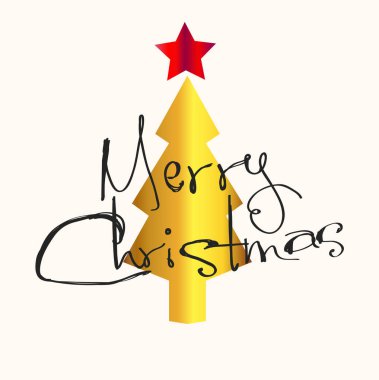 parlayan kırmızı yıldız ve metin neşeli noel ile altın folyo noel ağacı. Altın folyo yazdırın. noel ağacı şekli