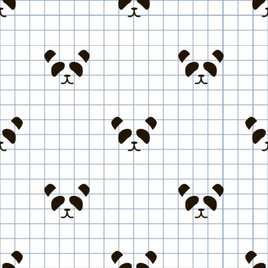 çocuk stilinde beyaz ve kırmızı kontrol arka plan üzerinde basit panda yüz deseni