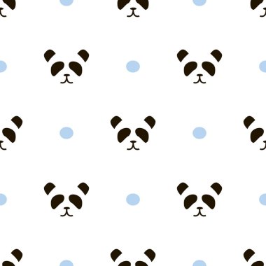 çocuk stilinde beyaz ve mavi nokta arka plan üzerinde basit panda yüz deseni