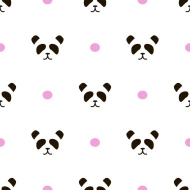 çocuk stilinde beyaz ve pembe nokta arka plan üzerinde basit panda yüz deseni