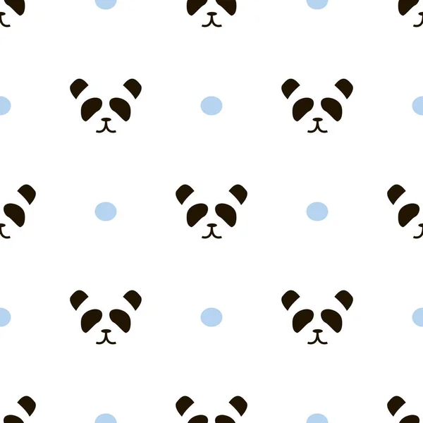 Patrón Cara Panda Simple Fondo Puntos Blancos Azules Estilo Los — Vector de stock