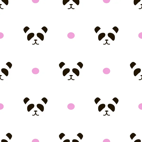 Patrón Cara Panda Simple Fondo Puntos Blancos Rosados Estilo Los — Vector de stock