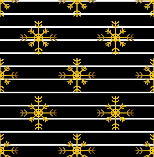 Schwarzes Schneeflocken Muster Auf Gestreiftem Gold Hintergrund Für Ihr Design — Stockvektor