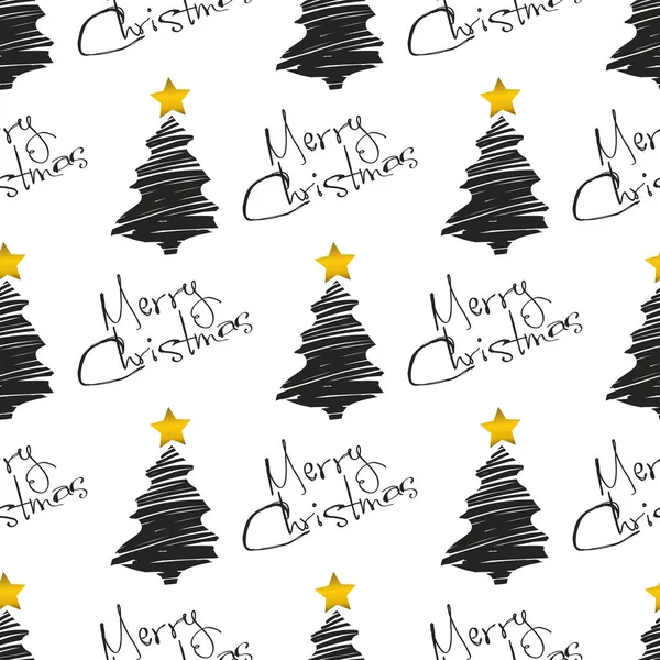 altın yıldız ve slogan mutlu noel el çizilmiş noel ağacı desen ile soyut arka plan. altın folyo ile baskı
