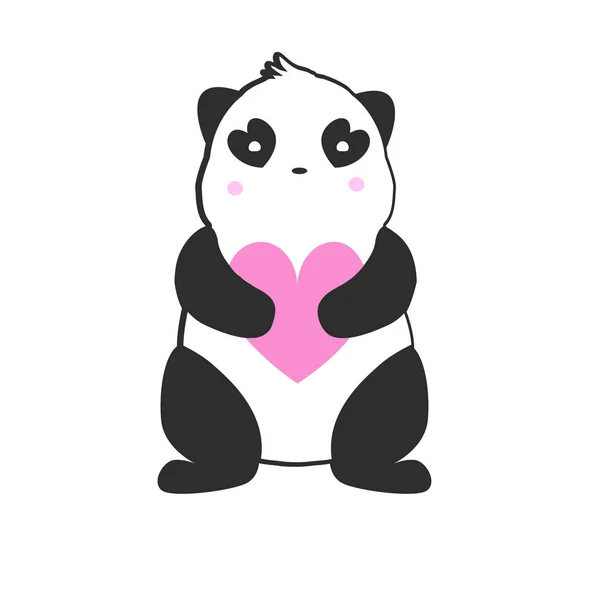 Lindo Panda Sentado Con Corazón Lindo Dibujo Para Diseño — Archivo Imágenes Vectoriales