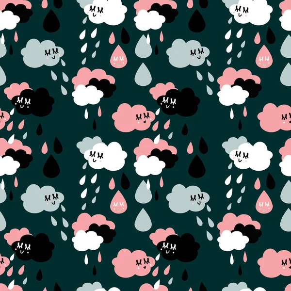 Nuage Pluie Mignon Motif Kawaii Dans Style Dessin Animé Pour — Image vectorielle