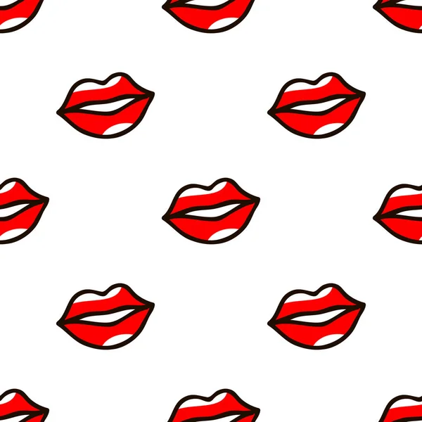 Kırmızı dudaklar desen çizgi film tarzı — Stok Vektör