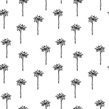 Beyaz arka planda basit grafik avuç içi deseni. Grafik tropikal duvar kağıdı. Tekstil, ambalaj ve benzeri şeyler için mükemmel..