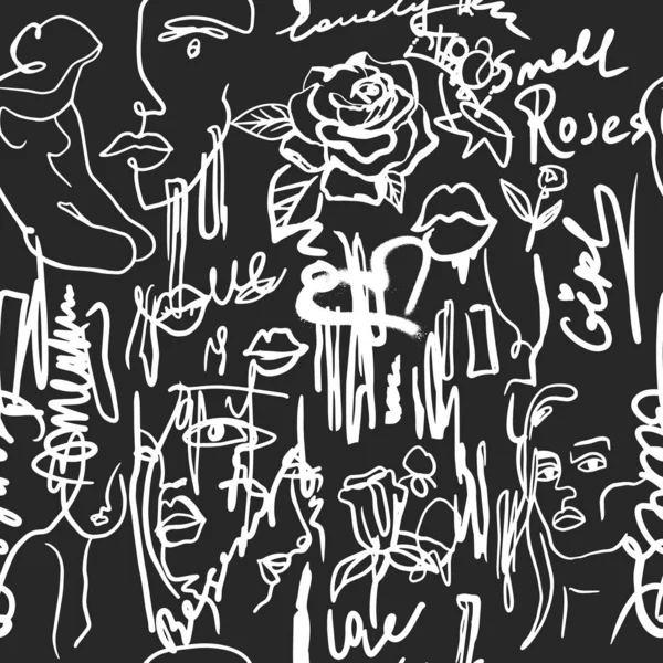 Grunge Tapety Białym Graffity Szarym Tle Streszczenie Tapety Kobiecych Twarzy — Wektor stockowy