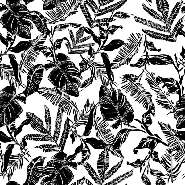 Motif Vectoriel Sans Couture Avec Des Compositions Feuilles Tropicales Graphiques — Image vectorielle