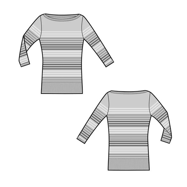 Longsleeve Shirt Technische Schets Van Voor Achterkant Overhemd Met Strepen — Stockvector