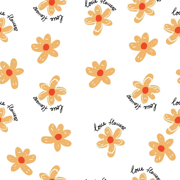 Naadloze Herhaling Patroon Met Eenvoudige Oranje Bloemen Witte Achtergrond — Stockvector