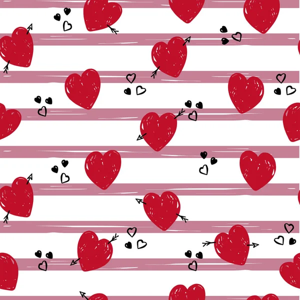 Χαριτωμένο Μοτίβο Καρδιές Ρίγες Για Ύφασμα Περιτύλιγμα Valentine Ταπετσαρία — Διανυσματικό Αρχείο