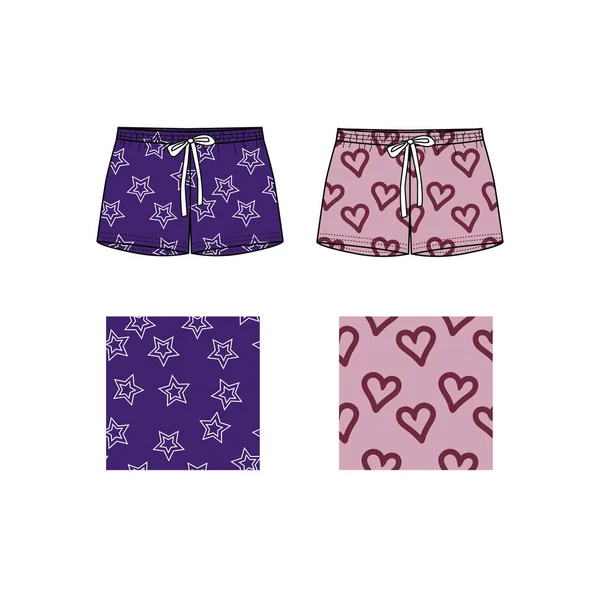 Technical Sketch Shorts Print Pattern Front Part Fashion Sketch Printed Stock Illustration