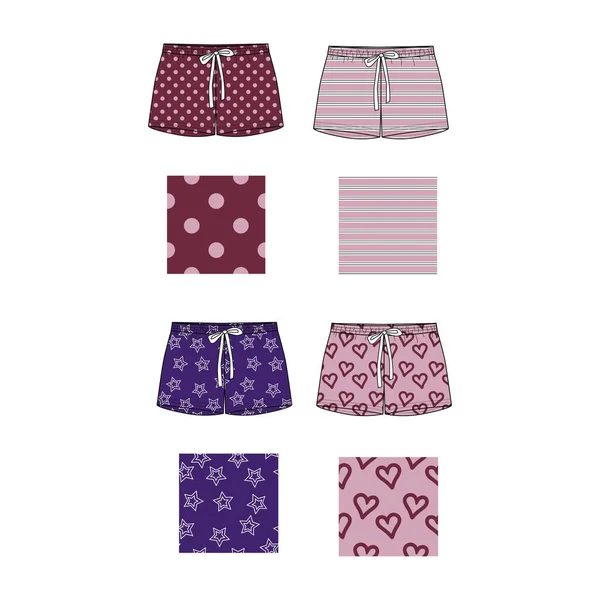 Technical Sketch Shorts Print Pattern Dots Hearts Striped Front Part Royalty Free Stock Vectors