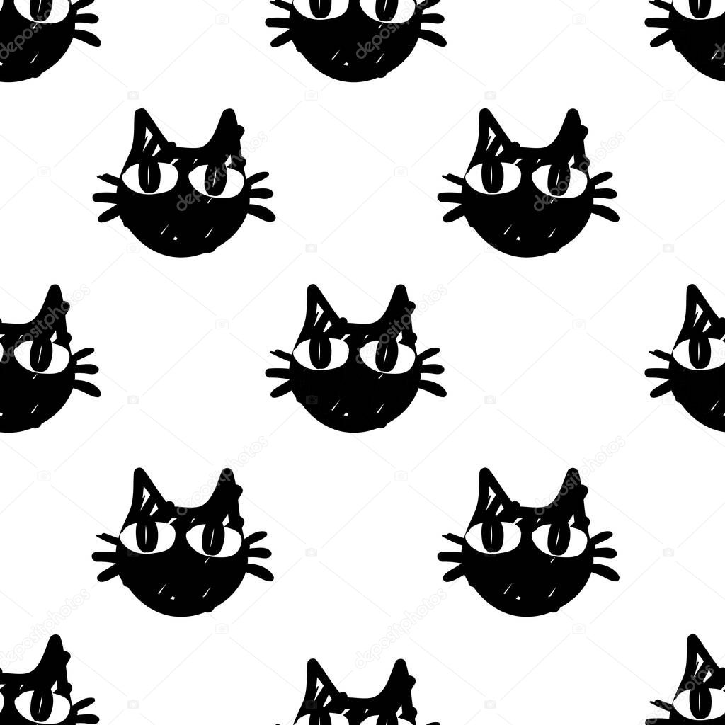 Cat vector seamless Pattern isolated on white background.Wallpaper background with cartoon kitty muzzles. Pattern for textile, wrapping and etc.