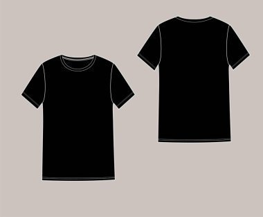 Temel unisex t-shirt seti. Ön ve arka. Siyah renk, e-dükkan ve moda tasarımı için mükemmel şema.