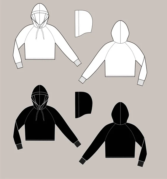 基本的なユニセックスのスウェットシャツパーカーセット 白と黒の色では 矢印スキームとオプション Eショップ ファッションデザインに最適 — ストックベクタ