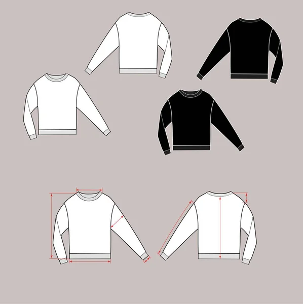 基本的单色运动衫 前后都有 在白色和黑色的颜色 选择与箭头计划 完美的电子商店 时装设计 — 图库矢量图片