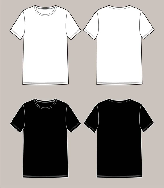 Conjunto Básico Camiseta Unisex Frente Espalda Colores Blanco Negro Perfecto — Vector de stock