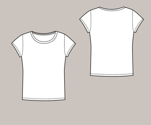 Camiseta Básica Con Mangas Cortas Cuello Redondo Partes Delantera Trasera — Vector de stock