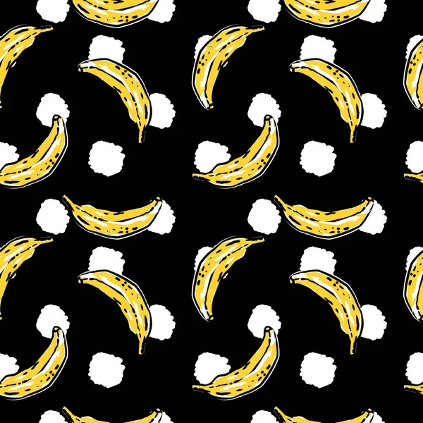 Padrão Bananaspattern Gráfico Vetorial Pontos Preto Branco Fundo Preto Perfeito —  Vetores de Stock