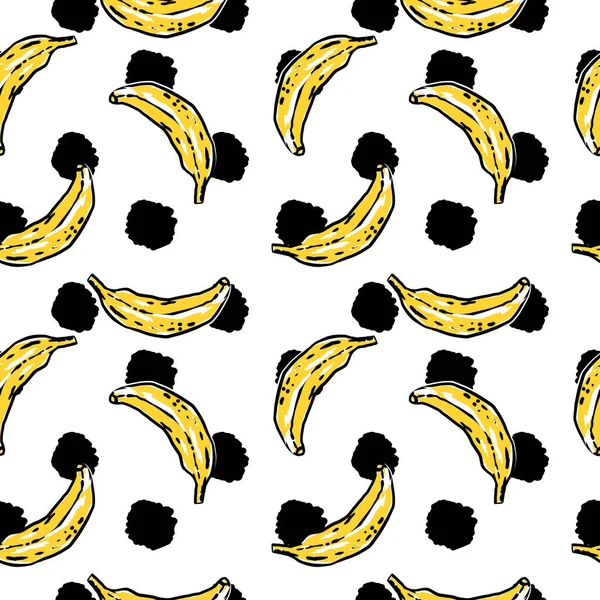 Padrão Bananaspattern Gráfico Vetorial Pontos Preto Branco Fundo Preto Perfeito —  Vetores de Stock