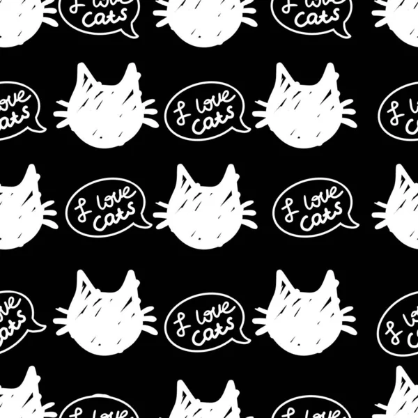 Кіт Вектор Безшовний Чорно Білих Кольорах Візерунок Текстилю Обгортання Тощо — стоковий вектор