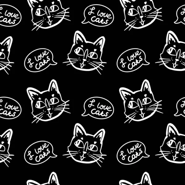 Gato Vetor Sem Costura Preto Branco Colors Wallpaper Fundo Com —  Vetores de Stock