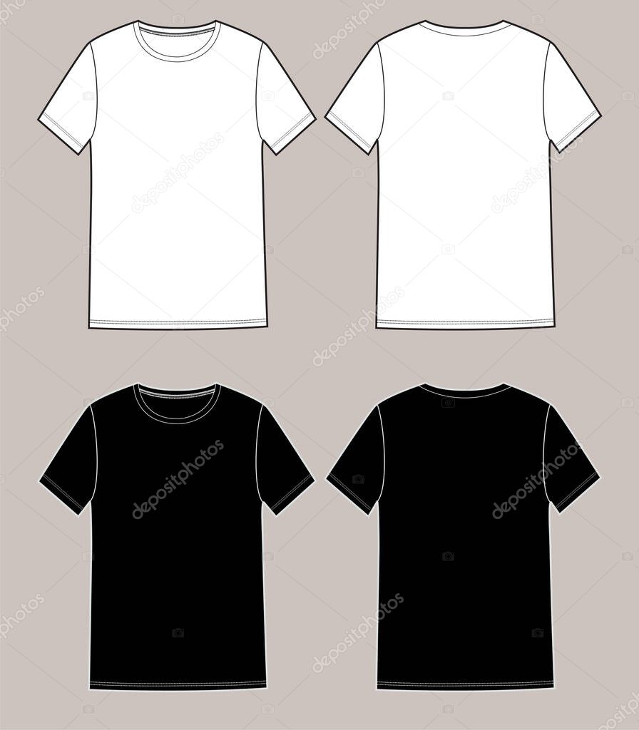 Basic unisex t shirt set.Front and Back. In white and black colors,  perfect for e-shop, fashion design