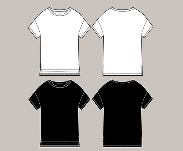 Technický Výkres Oděvu Módní Skica Šablona Unisex Shirt Design Skica — Stockový vektor