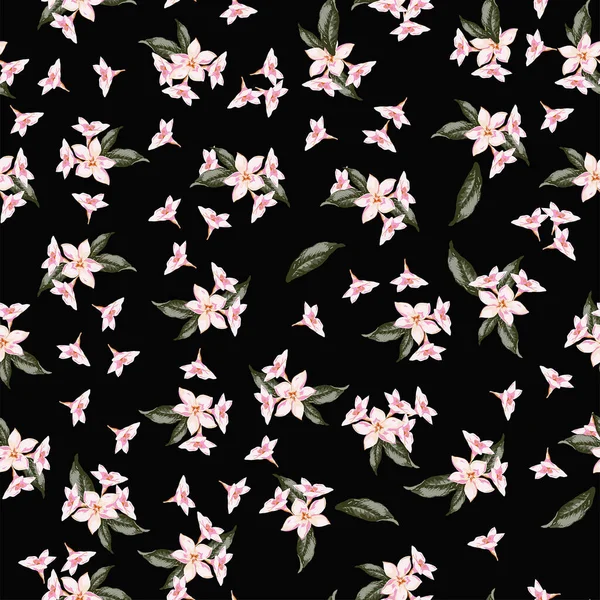 Flor Tropical Padrão Folhas Fundo Preto Hawaiian Hibiscus Wallpaper Perfeito — Vetor de Stock