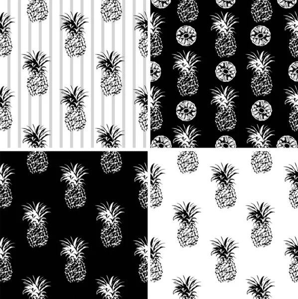 用单色 简约时髦风格的菠萝收集矢量图案 适用于童装 纺织品 印刷品 墙纸等 夏季热带病媒背景 — 图库矢量图片
