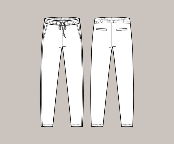 Boceto Vectorial Pantalones Joggers Con Cordones Bolsillos Parte Delantera Trasera — Vector de stock