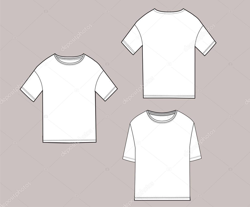 Download Technical Drawing Of Apparel Fashion Sketch Template Unisex T Shirt Design Sketch Front And Back Collection Of Basic T Shirts With Flat Sleeves In White Color Premium Vector In Adobe Illustrator Ai Ai