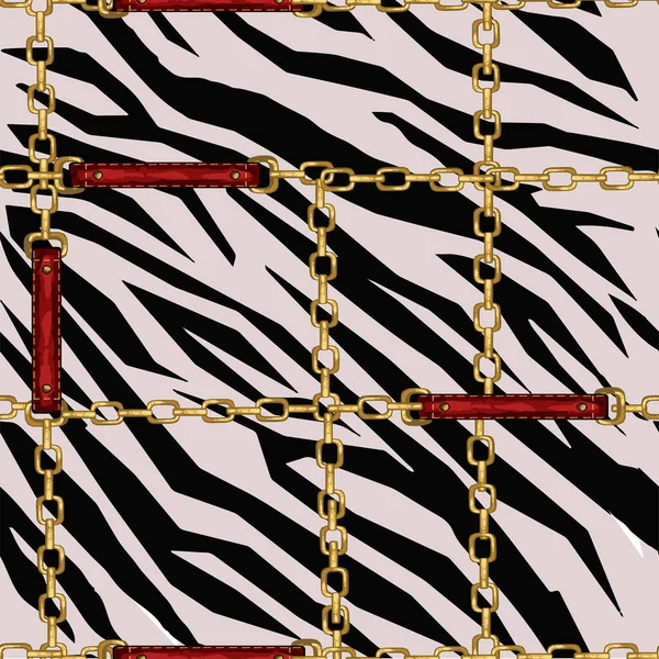 Padrão Com Correntes Ouro Cintos Fundo Zebra Perfeito Para Têxteis — Vetor de Stock