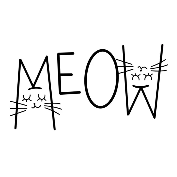 Cute Meow Cat Quotes Illustration Vector Cat Muzzle Print Shirt — Stock Vector