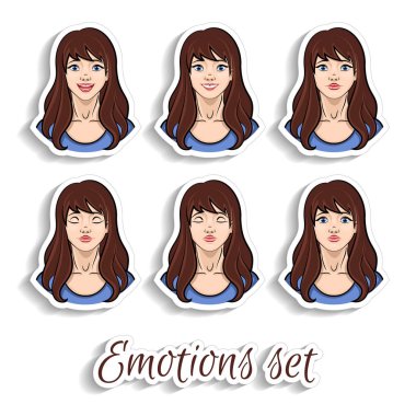 Farklı bir duygu ile esmer kız çizgi film gösterimi Isolaed