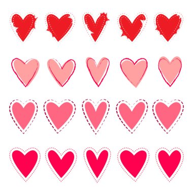 Dört kalp set el çekilmiş stil vektör