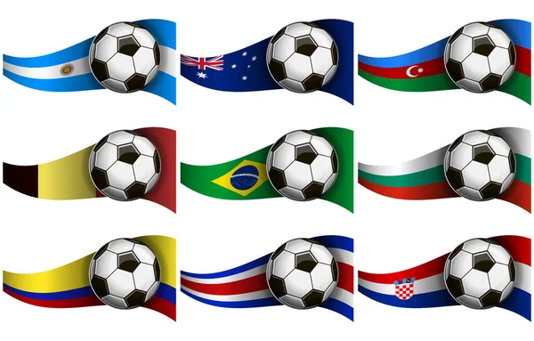 Ilustração Com Bola Futebol Bandeira Argentina Austrália Azerbaijão Bélgica Bulgária — Vetor de Stock