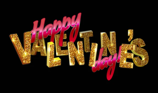 Feliz Día San Valentín Texto Con Destellos Sobre Fondo Negro —  Fotos de Stock