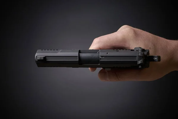 Siktar Med Pistol Pistol Ovanifrån — Stockfoto
