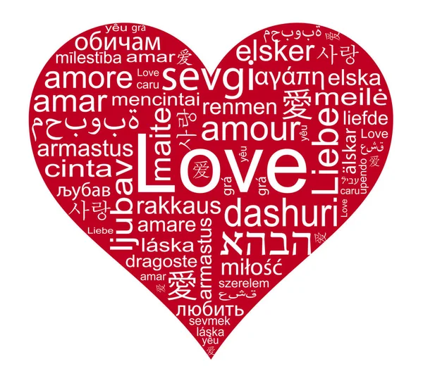 Love Words Different Languages Red Heart Shape — Stock Photo, Image