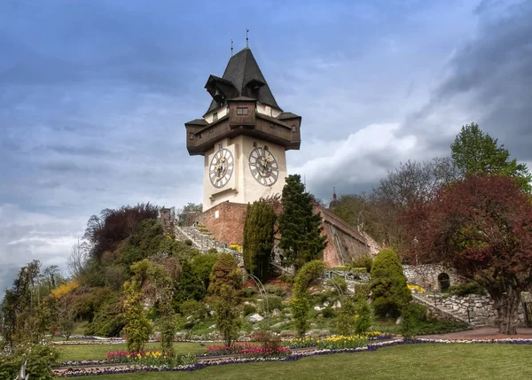 Velho Relógio Torre Graz Áustria Versão Hdr — Fotografia de Stock