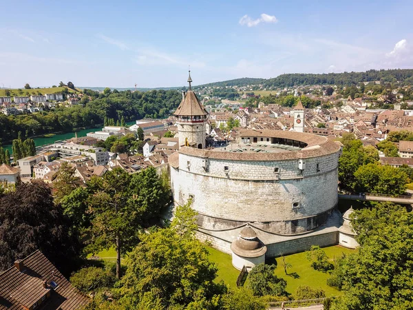 Vista Aérea Castelo Medieval Munot Cidade Velha Suíça Schaffhausen Suíça — Fotografia de Stock