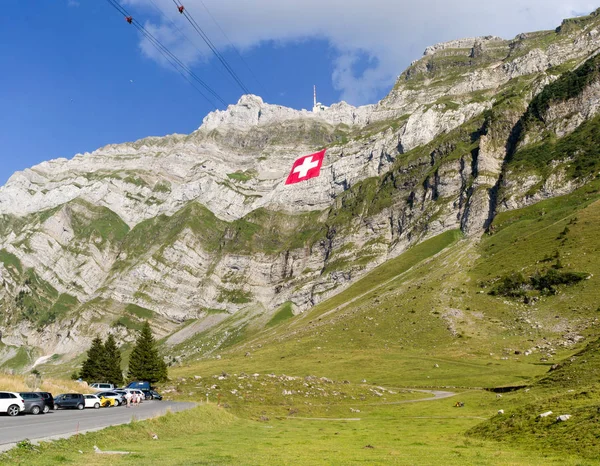 Nagy Svájci Nemzeti Zászló 80Mx80M Amely Világon Legnagyobb Svájci Lobogó — Stock Fotó