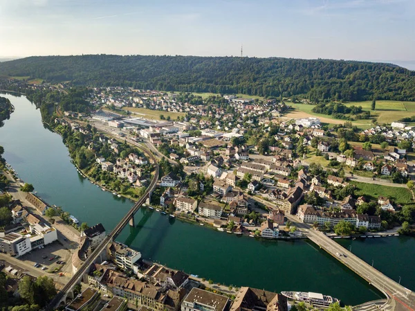Letecký Pohled Švýcarský Distrikt Feuerthalen Řece Rýn Kanton Curych Švýcarsko — Stock fotografie