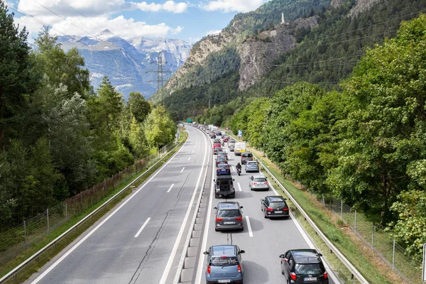 Ротенбруннен Швейцария Августа 2018 Года Пробки Выходные Дни Шоссе Направлении — стоковое фото